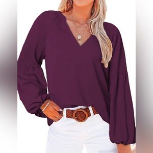 Comfy Plus Size Tops Women’s Long Sleeved Loose Pirate Blouse Shirt Maroon 5 XL